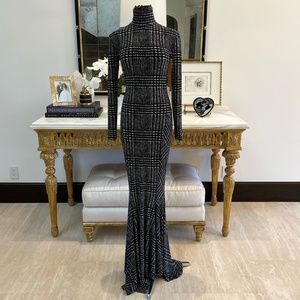 Norma Kamali Black and White Dress Long Sleeve Turtle Neck Fishtail